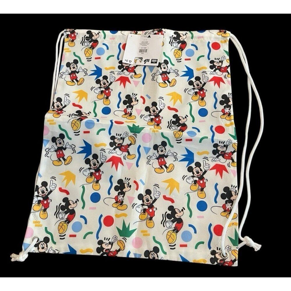 Disney Mickey Mouse All Over Print Drawstring Backpack Bag 14x18 Sling Light NWT